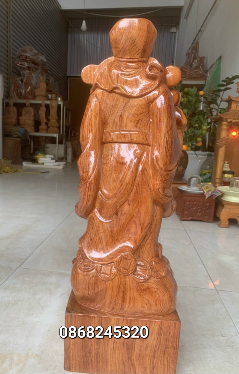 Tượng ông thần tài gỗ hương đá kt cao 60×20×15cm
