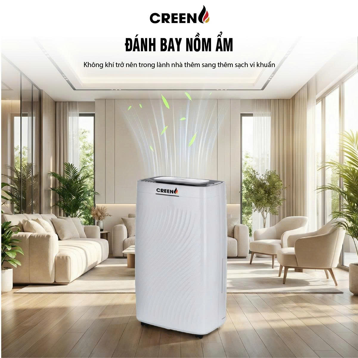 (Model New) Máy Hút Ẩm Lọc Không Khí Creen CR-DE25 - Công Suất 25L/ngày, Khử Khuẩn, Sấy Quần Áo, Hàng Chính Hãng
