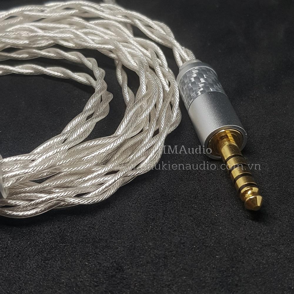 Dây tai nghe đồng mạ bạc 7N OCC Litz 23AWG đường kính dây đơn 1.25mm tết 4 sợi - Connector 2pin 0.78mm mạ vàng