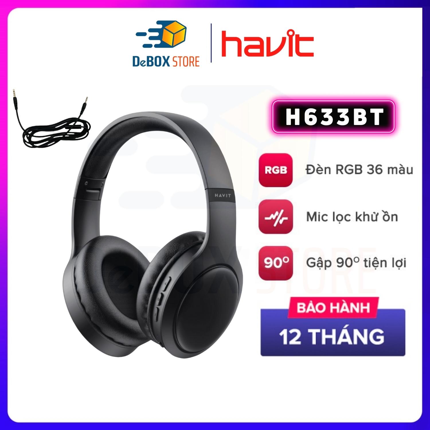 Tai Nghe Headphone Bluetooth HAVIT H633BT, Kiểu Dáng Nhỏ Gọn, Tặng Jack 3.5mm, Nghe Đến 22 Giờ - Hàng Chính Hãng