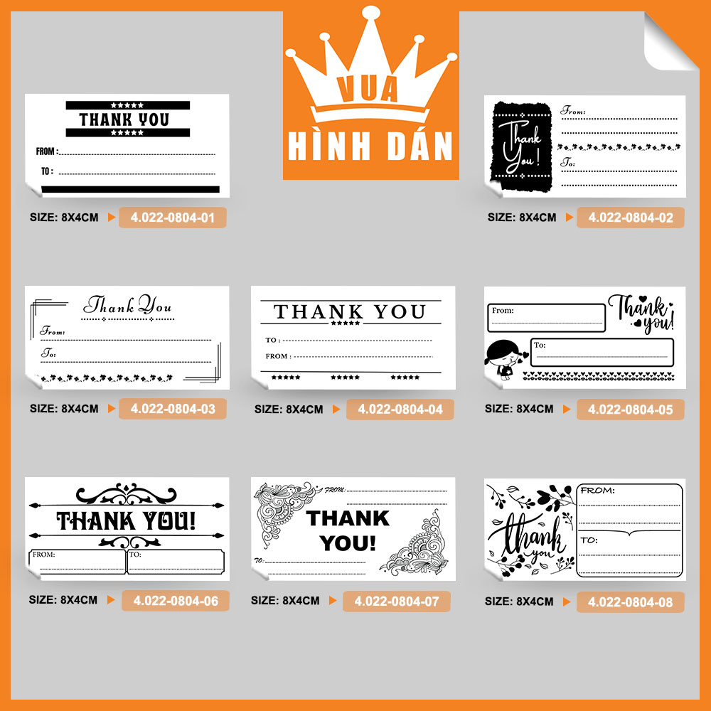 Set 50/100 sticker THANK YOU FROM TO - tem dạng decal có keo dán hộp, túi hàng, gói quà