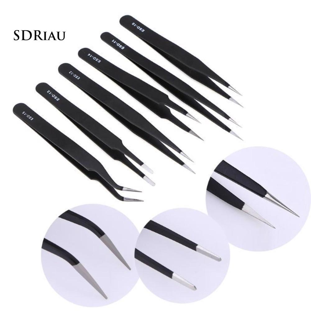 【Ready Stock】6Pcs Anti-Static Carbon Steel Maintenance Repair Safe Tweezers Durable Tool Set