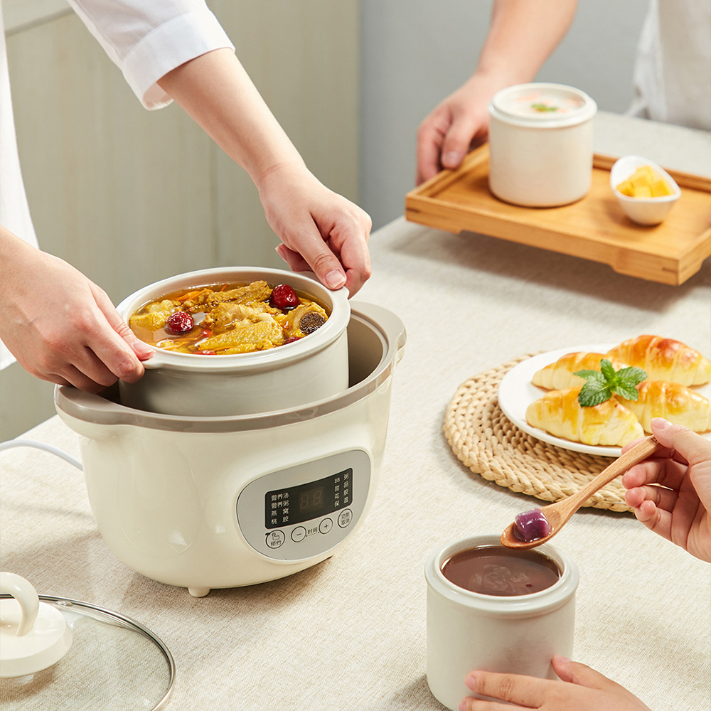 Nồi Ninh Hầm, Nấu Cháo, Chưng Yến, Nấu Cháo Chậm Đa Năng 2 Tầng. Tặng Kèm Lồng Hấp + 2 Nồi Sứ 500ml -- Hàng Nhập Khẩu
