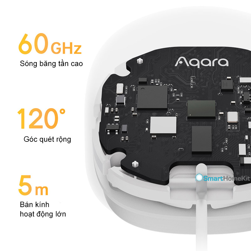 Cảm biến hiện diện Aqara FP1E Human Presence Sensor, phát hiện bằng sóng microWave, tương thích HomeKit - Hàng chính hãng