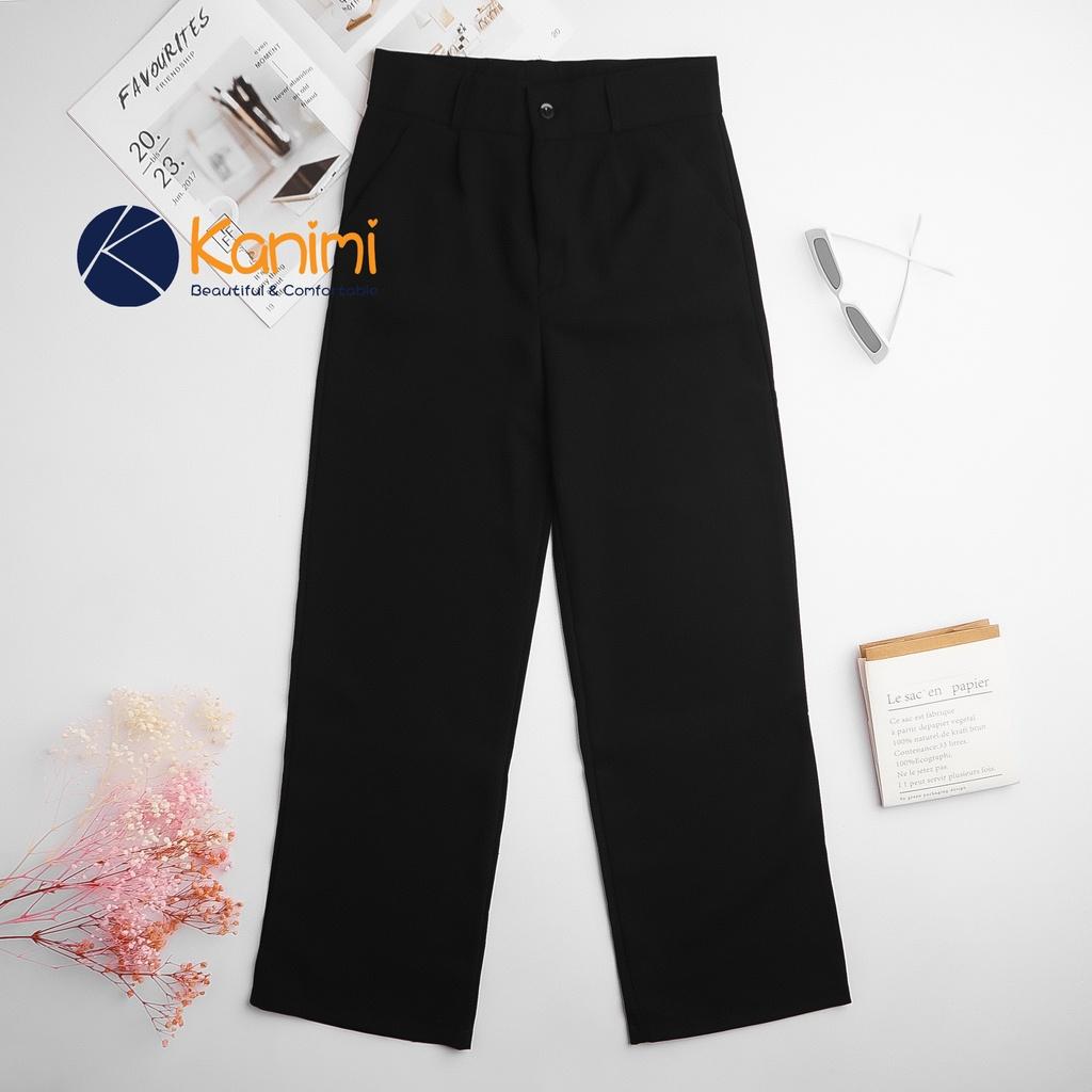 Quần ống rộng suông dài 100cm Kanimi 1 cúc, quần culottes chất tuyết mưa cực đẹp tôn dáng