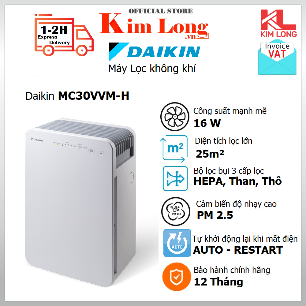 Máy lọc không khí Daikin MC30VVM-A/H Diện tích 25m2, Lọc bụi mịn 2.5PM, khử mùi, diệt khuẩn - Hàng chính hãng