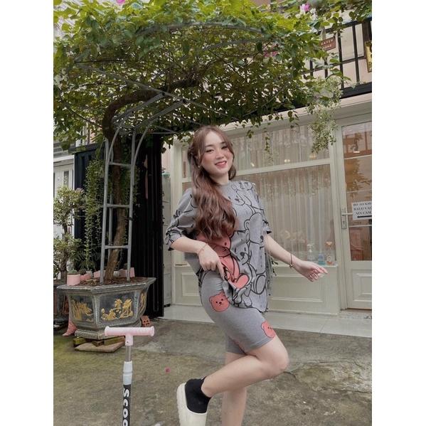 Đồ Bộ Nữ Bao Đẹp, Bộ gấu quần ngố, Chất Thun Cotton 100%, 40kg đến 60kg vừa