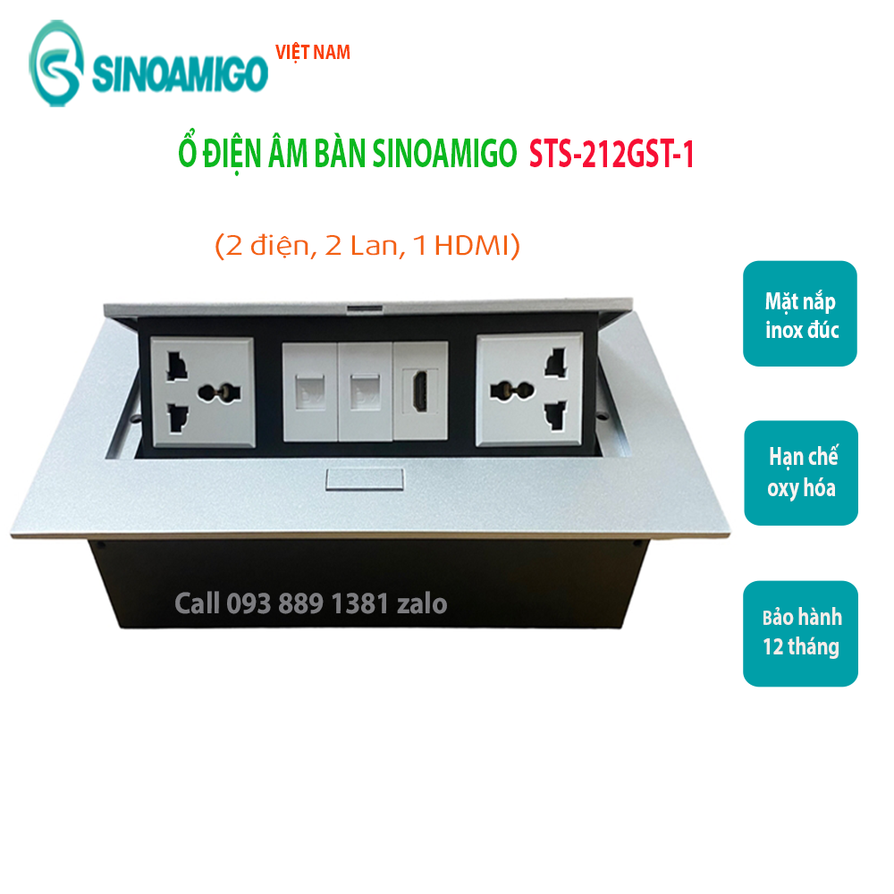 Hộp điện âm bàn văn phòng đa chức năng Sinoamigo STS-212GST-1 - Hàng nhập khẩu chính hãng, Full thuế VAT