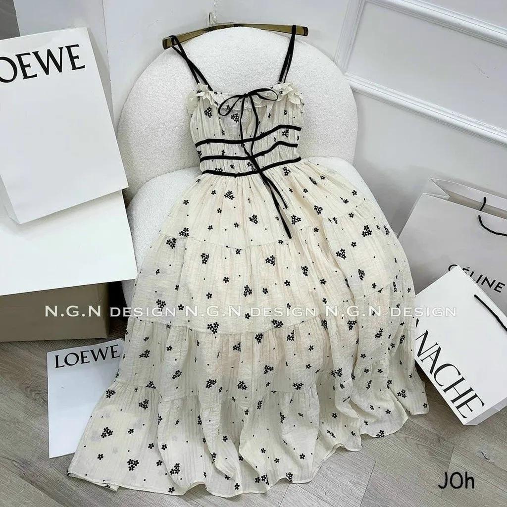 Đầm maxi 2 dây dáng dài chất xốp hoa phù hợp đi chơi dạo phố và đi biển