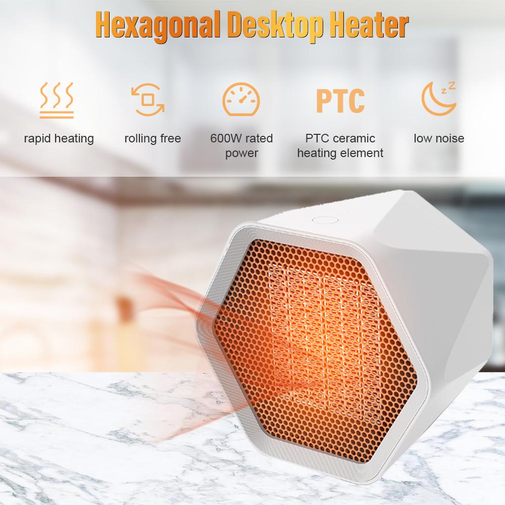Máy sưởi để bàn mini 600W hình lục giác, tinh tế và nhỏ gọn, sạc USB