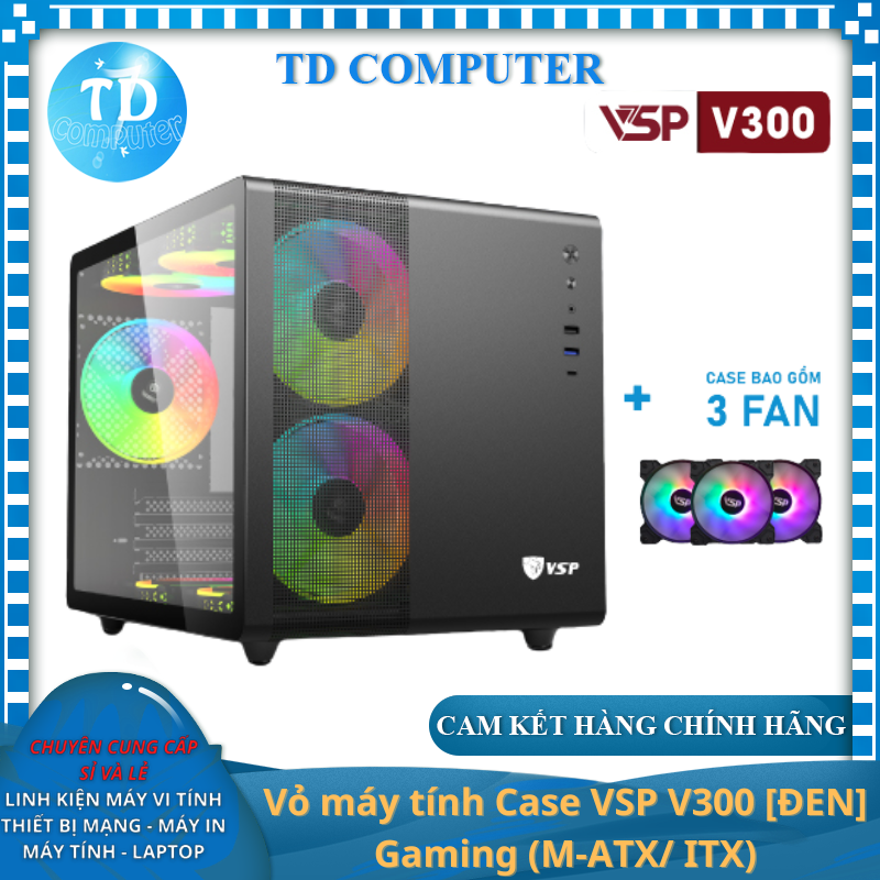 Vỏ máy tính Case VSP V300 sẵn 3 Fan LED ARGB Gaming Kính cường lực - Hàng chính hãng VSP phân phối