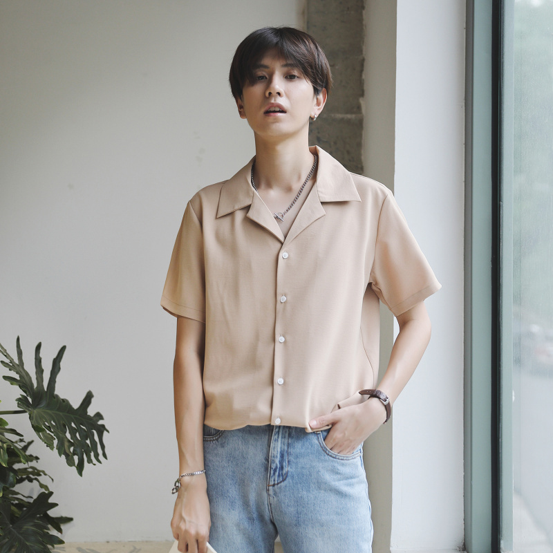 Áo Sơ Mi Tay Ngắn Nam Nữ Form Rộng Sơ Mi Cổ Vest UNISEX Hàn Quốc Vải Lụa Giãn Mềm Mịn Mát - SMV02