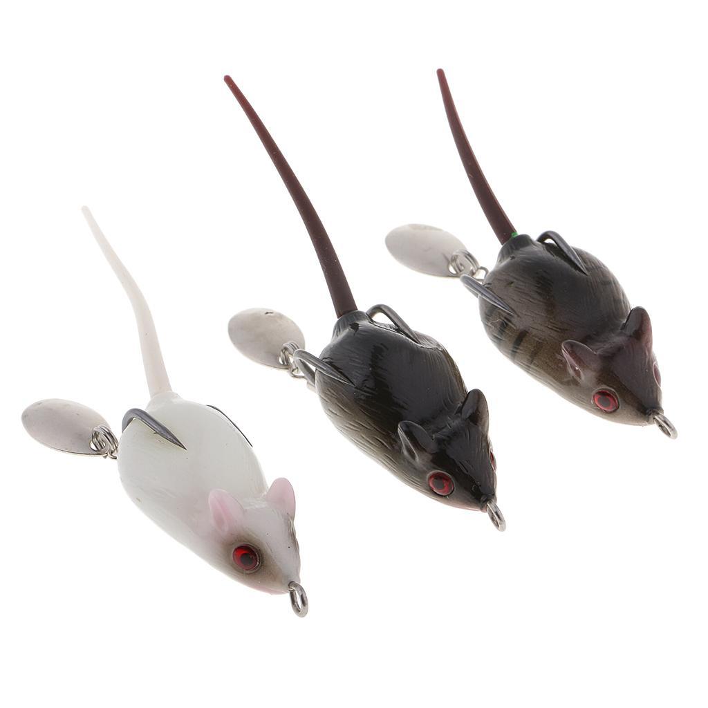 3pcs Long Tail Mouse Fishing Lures 3D Artificial Rat Lures Weedless Lures Mice Baits for Bass, Perch, Snakehead