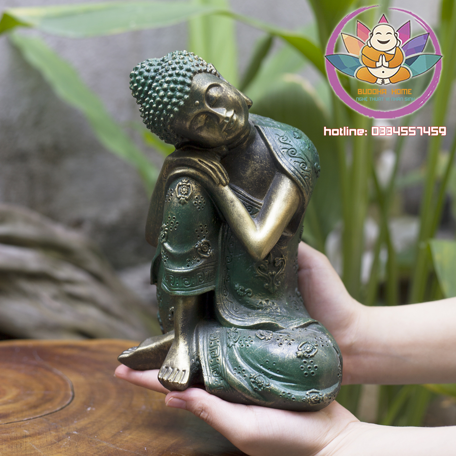 Tượng Phật An Nhiên Màu Xanh Cao 23.5cm phong thủy thờ cúng, trang trí hồ cá, thuỷ sinh, tiểu cảnh, bán cạn, terrarium