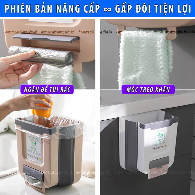 Thùng Rác Treo Tủ Bếp Gấp Gọn Size Lớn 2 Màu Tuỳ Chọn Chất Lượng Cao TẶNG 20 TÚI RÁC