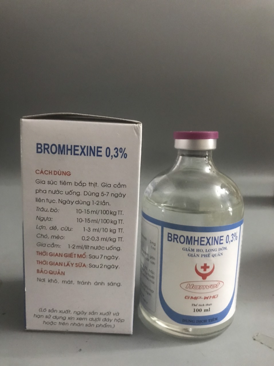 Thuốc thú y, Bromhexine 0,3% Brom 100ml - Hanvet dùng cho chó, mèo, gia súc, gia cầm