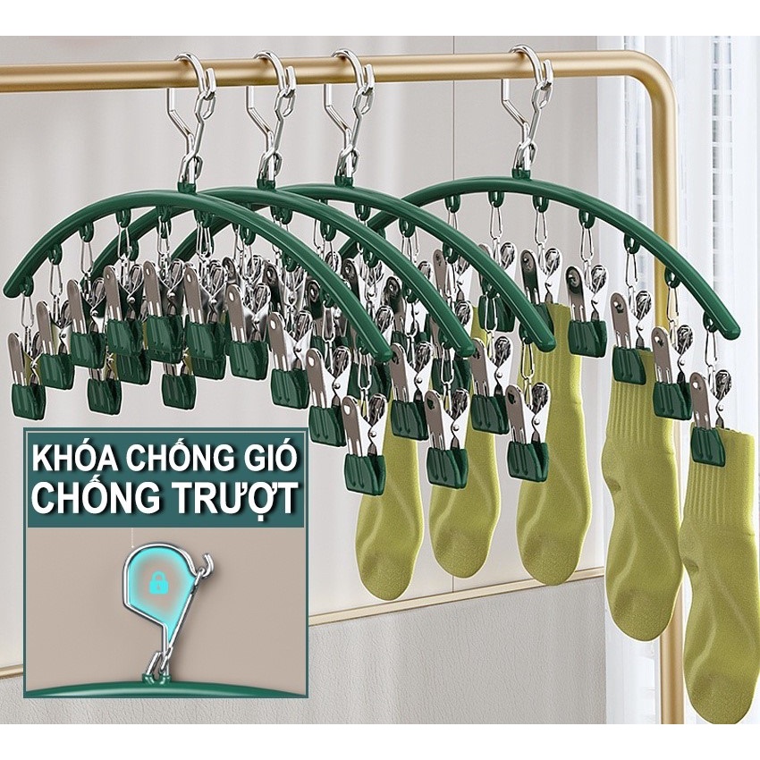 Móc Treo Đồ Lót , Móc Trùm treo Tất,Vớ, Quần Áo Trẻ Nhỏ Có Khóa Chống Gió, Chống Trượt ,Chất Liệu Thép Bọc Nhựa Cao Cấp