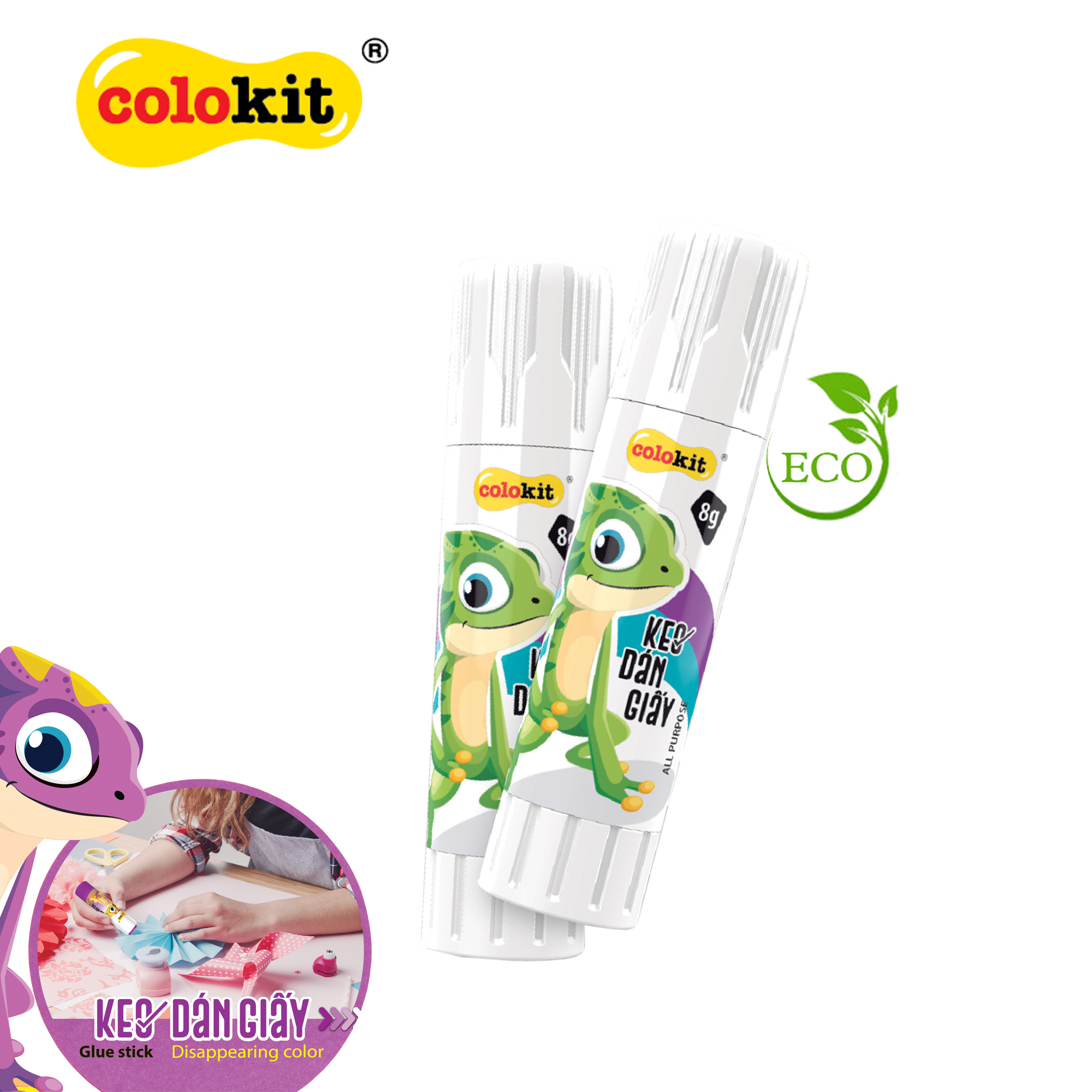 Keo khô Colokit đổi màu trong suốt 02 thỏi tím và trắng G-C012