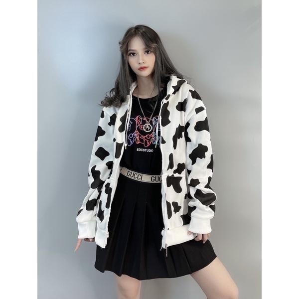 Áo khoác bò sữa nỉ bông dày dặn hàng quảng châu form rộng unisex áo khoác zip BÒ SỮA - TOPTEEN 3420