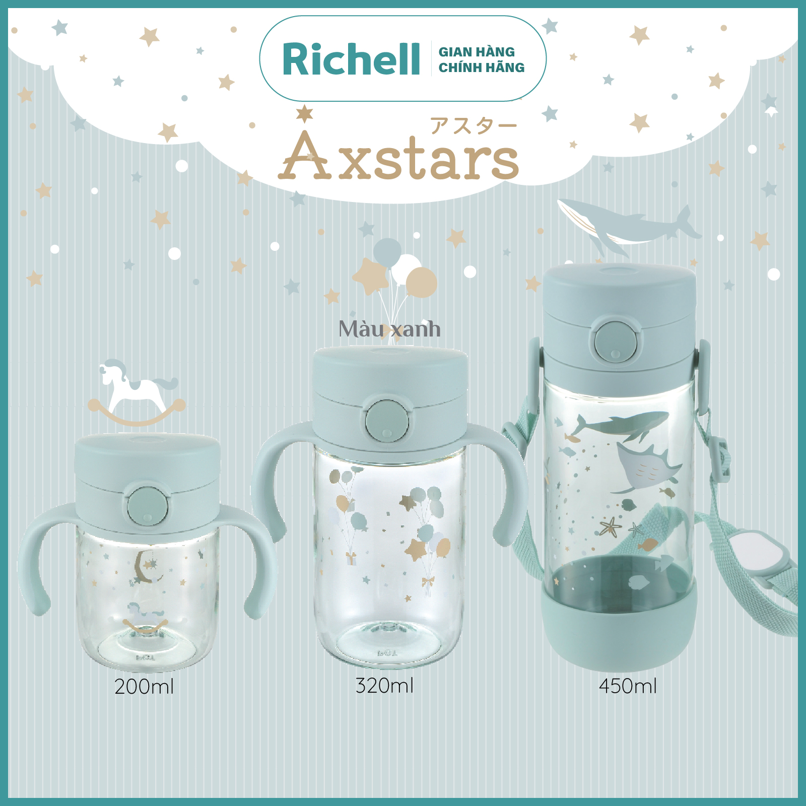 Bình uống trực tiếp AXSTARS Richell Nhật Bản 320ml chống sặc cho bé từ 8 tháng | Baby