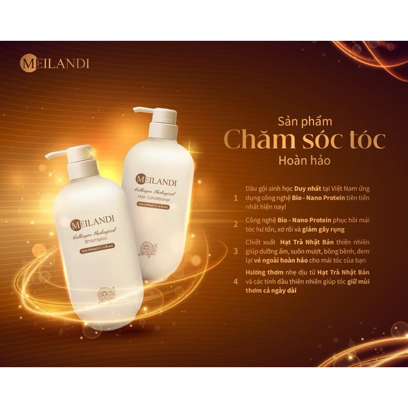 Cặp dầu gội xả Meilandi Collagen Biological tóc hư tổn xơ rối, giảm gãy rụng hương trà xanh