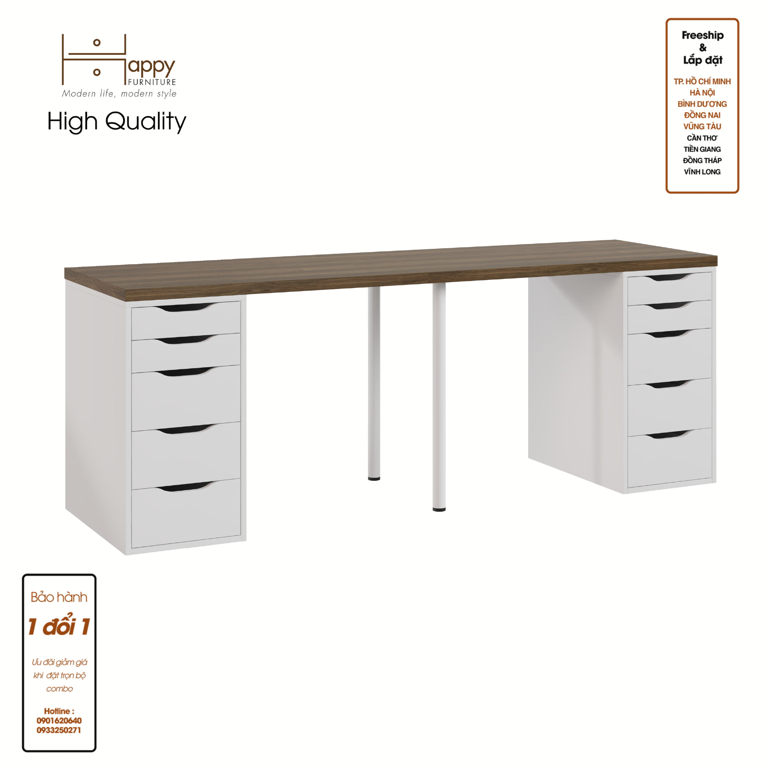 Hình ảnh [Happy Home Furniture] LIDA, Bàn làm việc - 2 bên ngăn tủ- 2 chân sắt, BAN_026, BAN_027