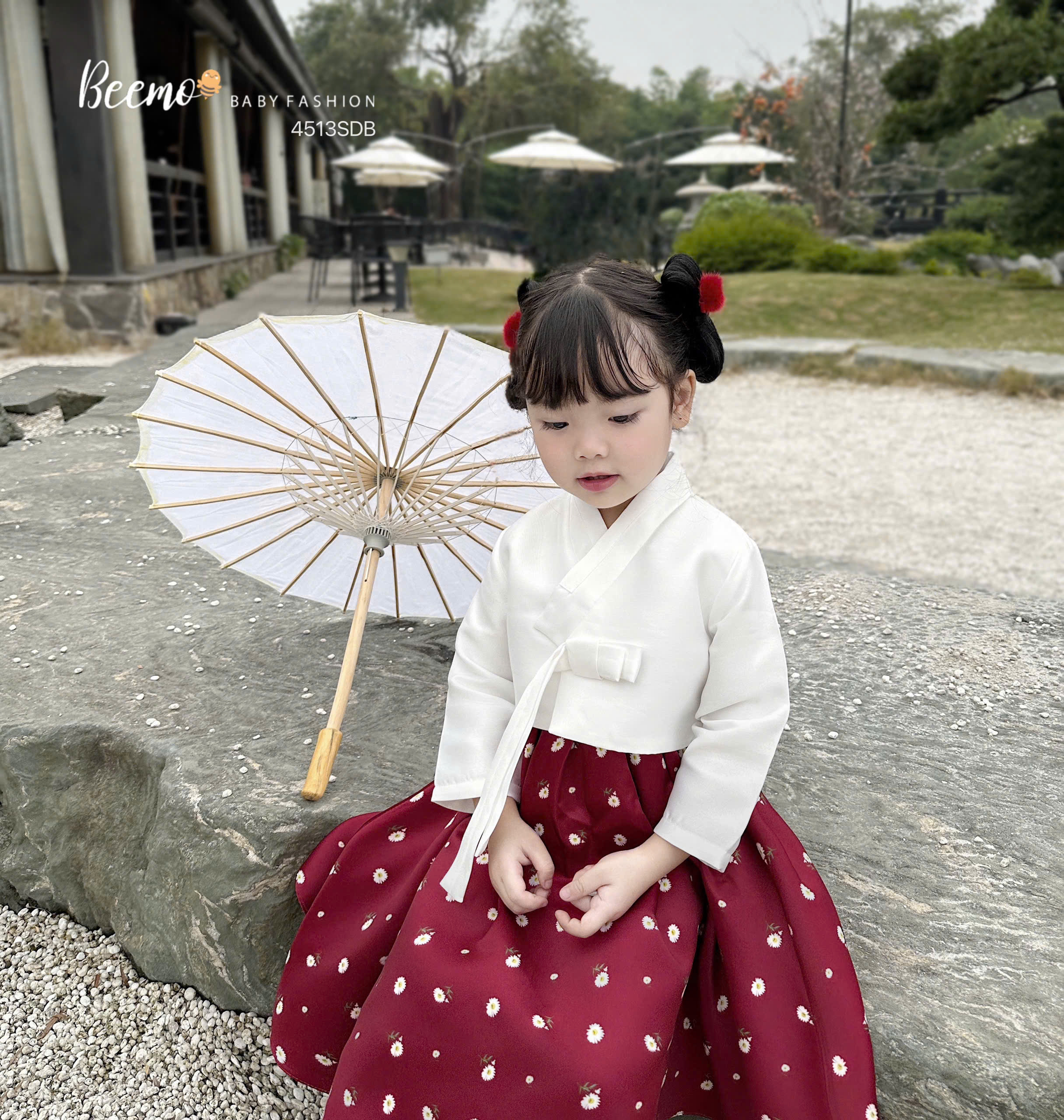 Đầm công chúa hanbok Hàn quốc cho bé gái màu đỏ diện lễ tết đẹp size 9-30kg hàng Thiết kế