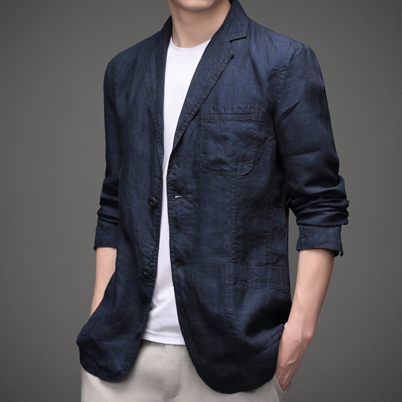 Blazer nam chất linen cổ xẻ kiểu, tay dài, thích hợp mùa thu đông, chất dày dặn đứng form, phong cách Hàn Quốc Bz06