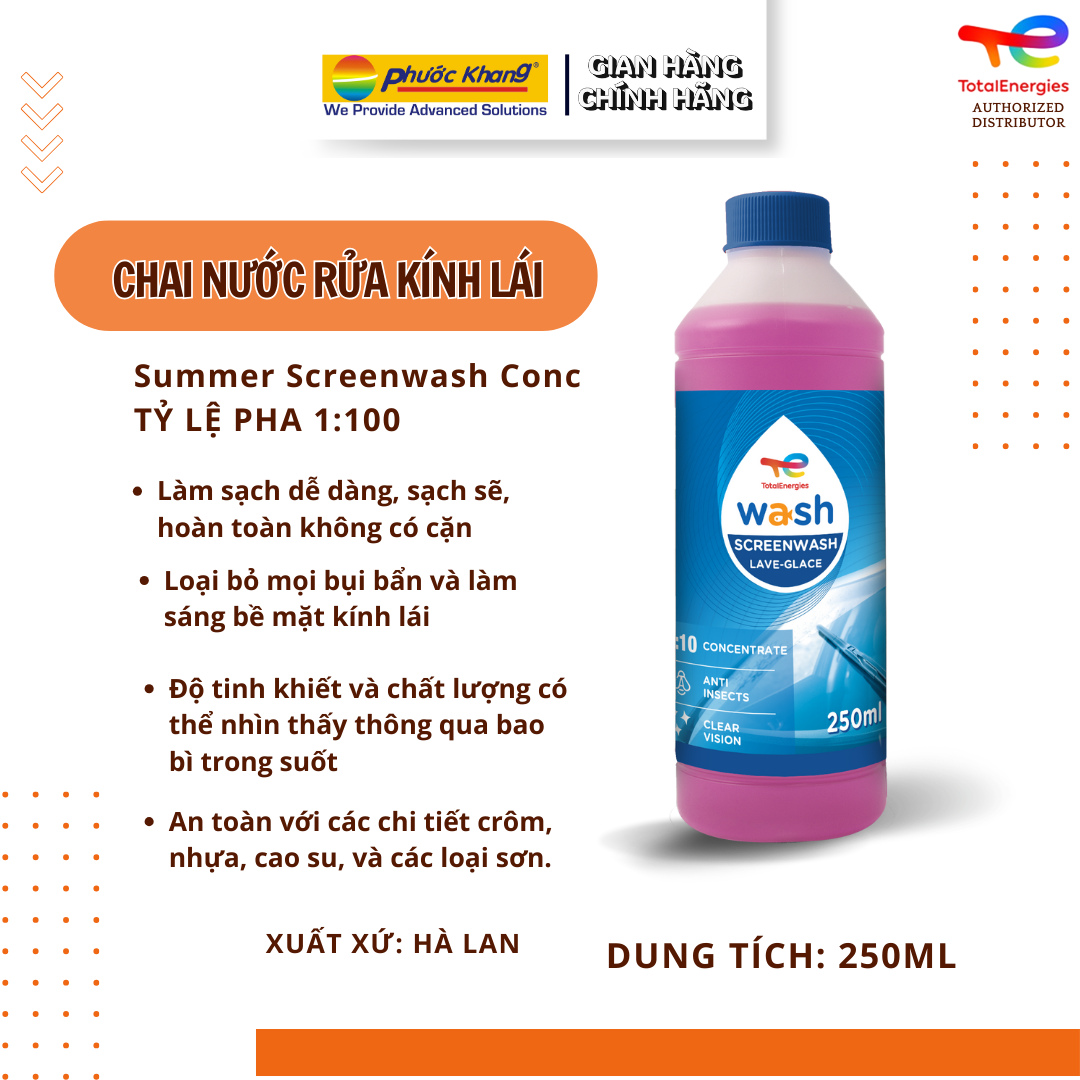 Nước rửa kính lái Total -  Summer Screenwash 250ml tỷ lệ pha 1:100