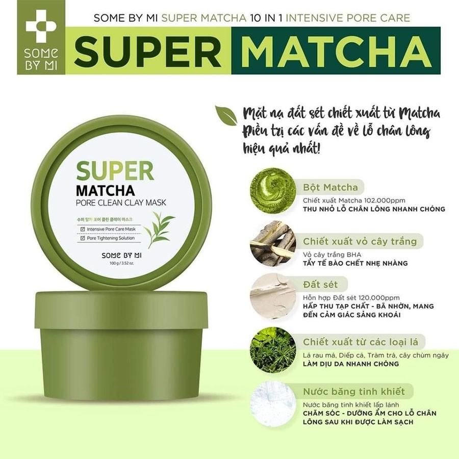 Mặt nạ đất sét giảm mụn đầu đen hiệu quả some by mi super matcha pore clean clay mask 100g