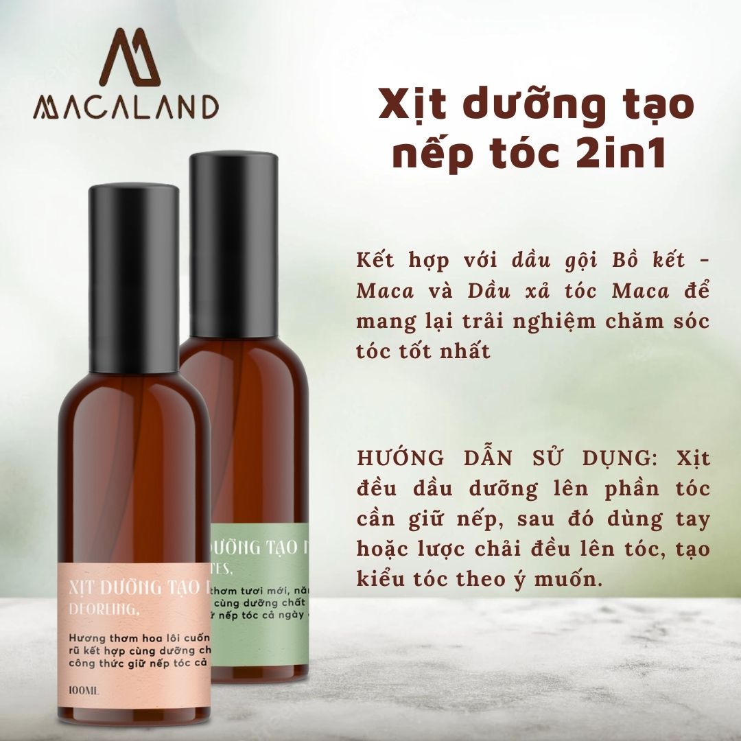 Xịt dưỡng, tạo nếp tóc 2in1 hương nước hoa MACALAND 100ml