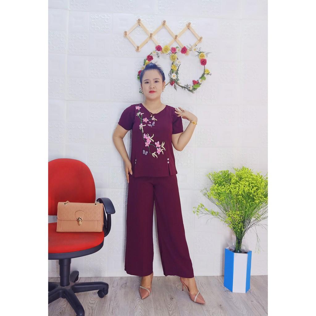 Đồ Bộ Trung Niên Ống Rộng Dài Thêu cao cấp