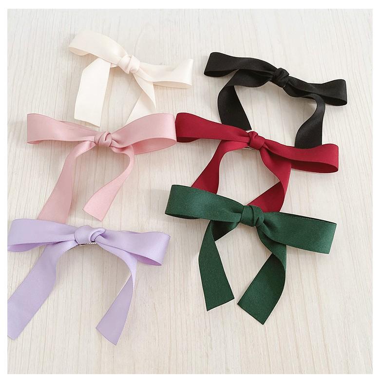 Cặp tóc nơ nhỏ dài vải satin Hàn Quốc xinh xắn dễ thương tiểu thư - Phụ kiện tóc, dây cột tóc
