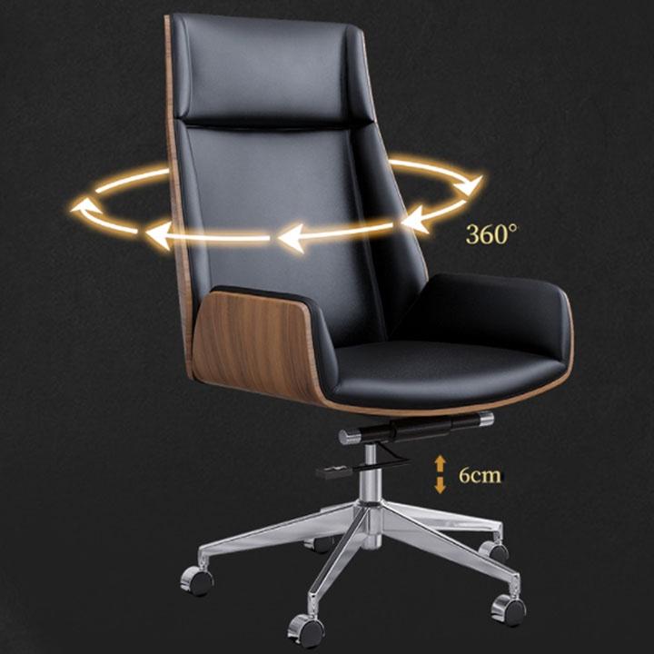 Ghế xoay văn phòng tựa lưng cao bề mặt da PU lưng ốp gỗ cao cấp kiểu dáng hiện đại phù hợp cho ghế làm việc văn phòng cho giám đốc, cấp lãnh đạo BJ032