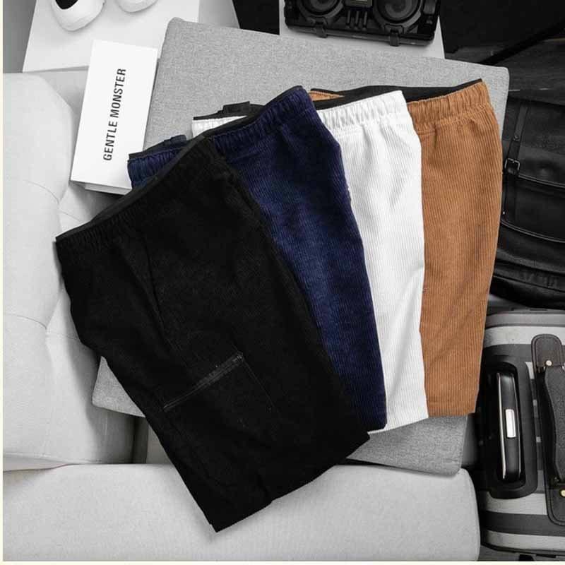 Quần Short Đùi túi hộp Nhung Tăm Nam Nữ lưng thun phối khóa kéo