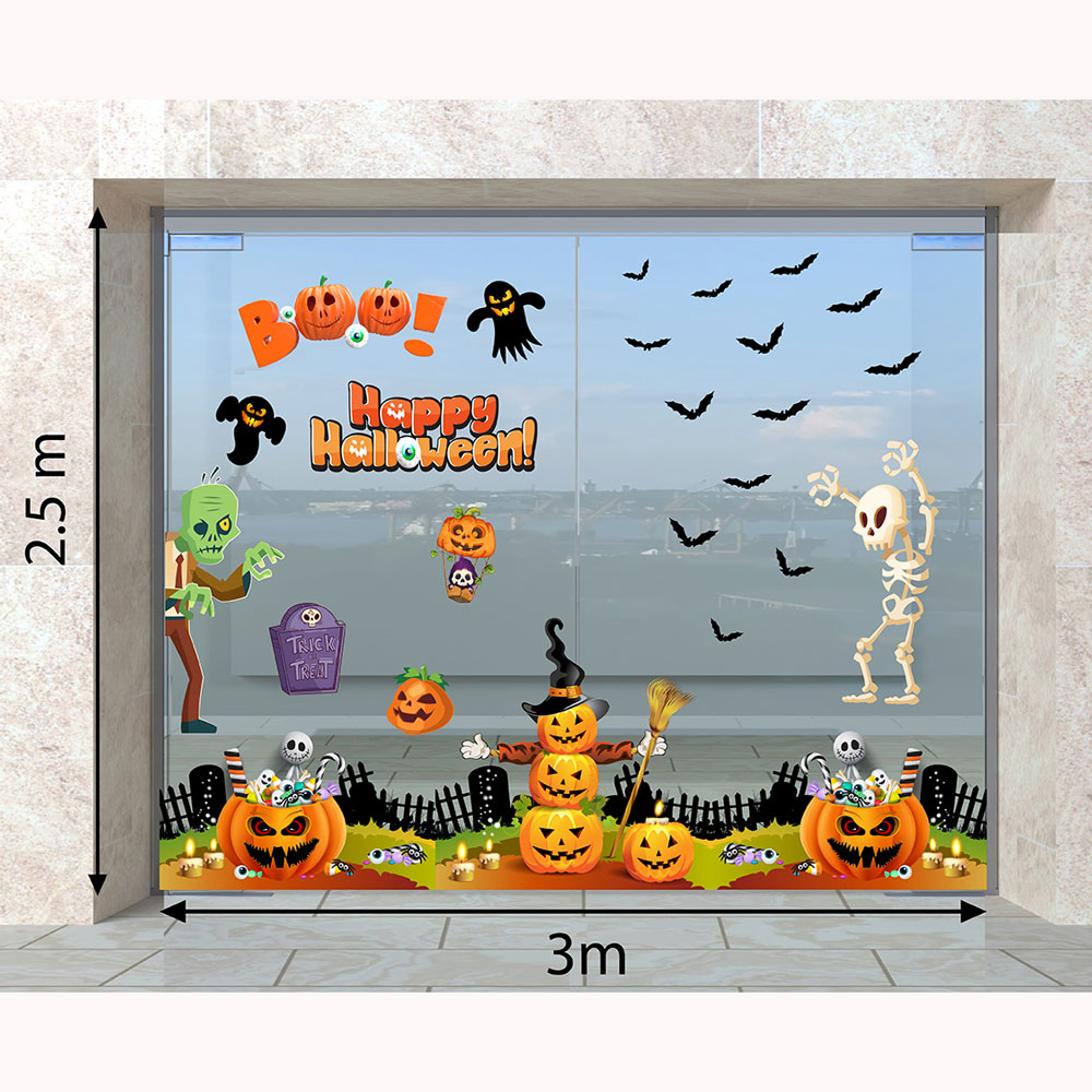 [2.5m x 3m] Decal trang trí Halloween - Bầy ma trong nông trại bí ngô HLC106