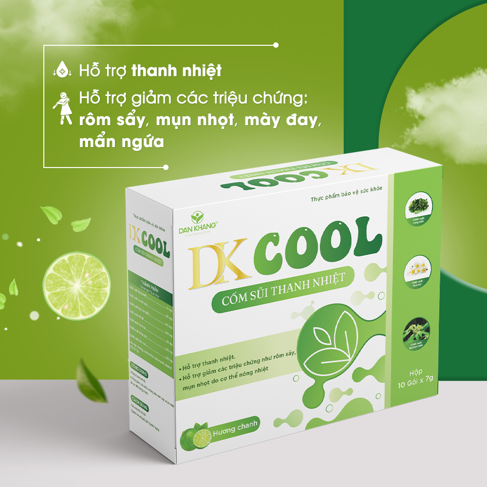 Cốm Sủi Thanh Nhiệt DKCool Hỗ Trợ Thanh Nhiệt (Hương Chanh) - Hộp 10 gói x 7g