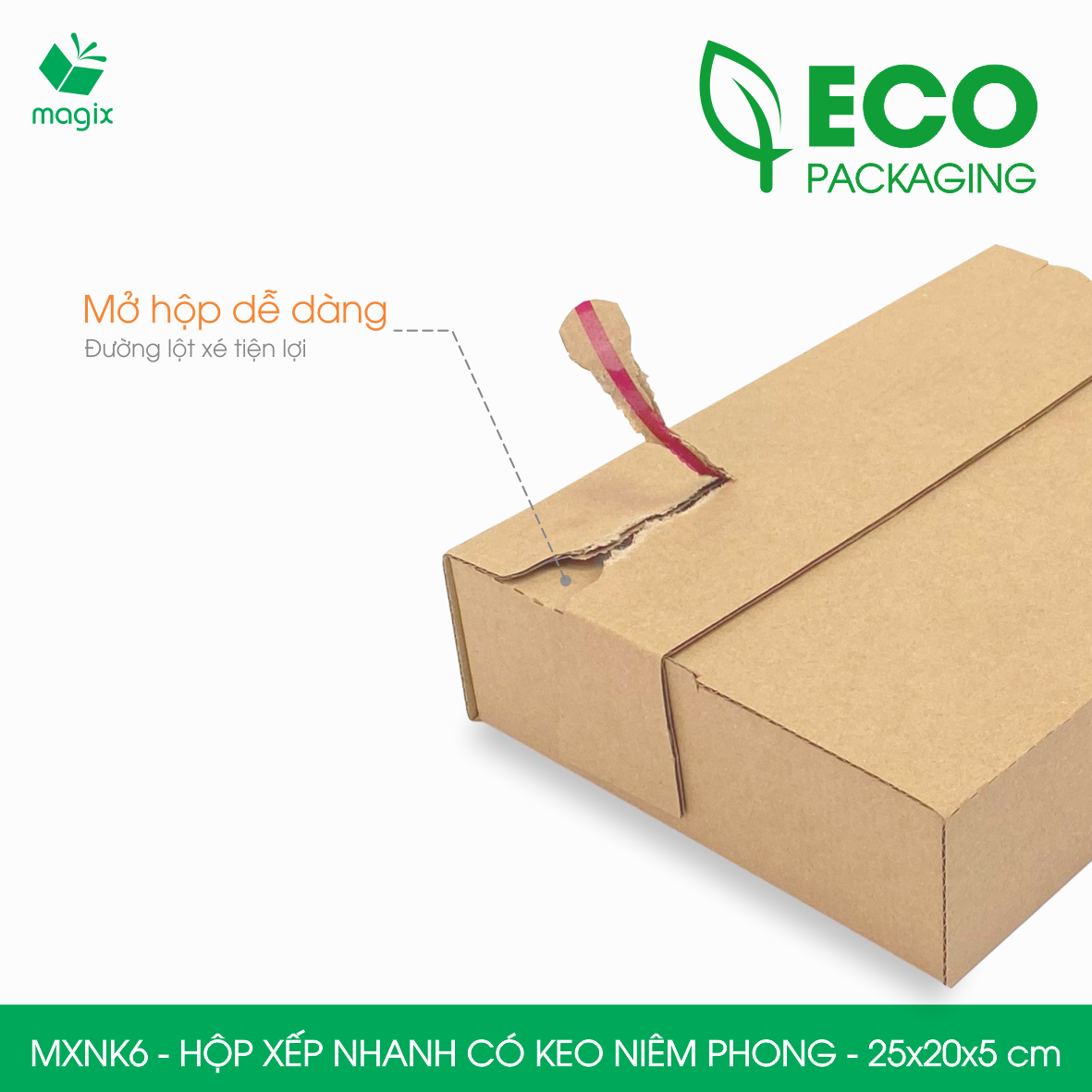 MXNK6 - 25x20x5 cm - 20 hộp carton đóng hàng xếp nhanh có keo niêm phong - Hộp gói hàng, hộp quà