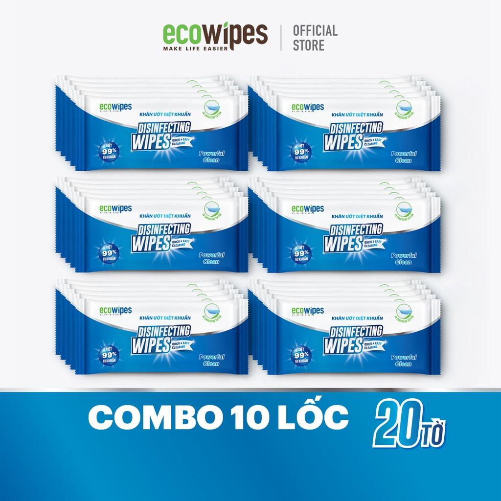 Combo 10 lốc 200 cái khăn ướt diệt khuẩn Disinfecting Wipes loại 1 tờ dùng 1 lần diệt 99,9% vi khuẩn hương chanh