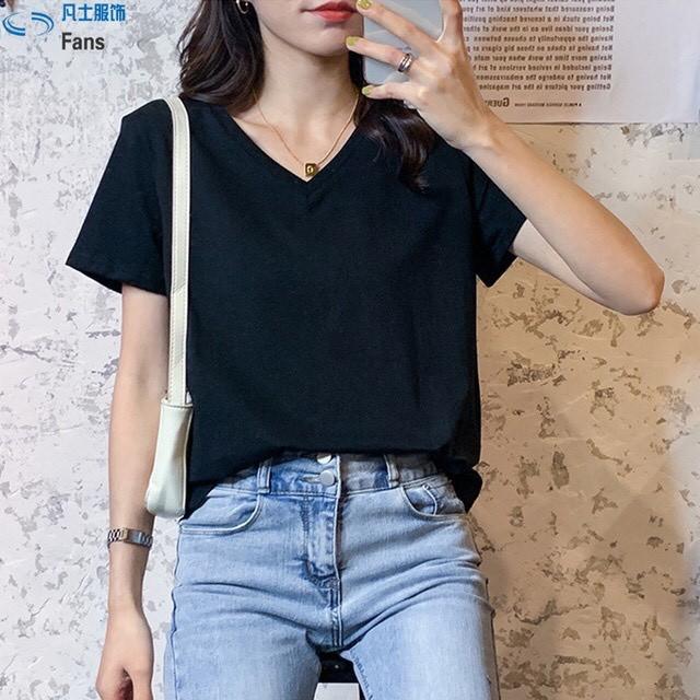 Áo phông nữ cổ tim chất mềm mịn co giãn dễ mặc