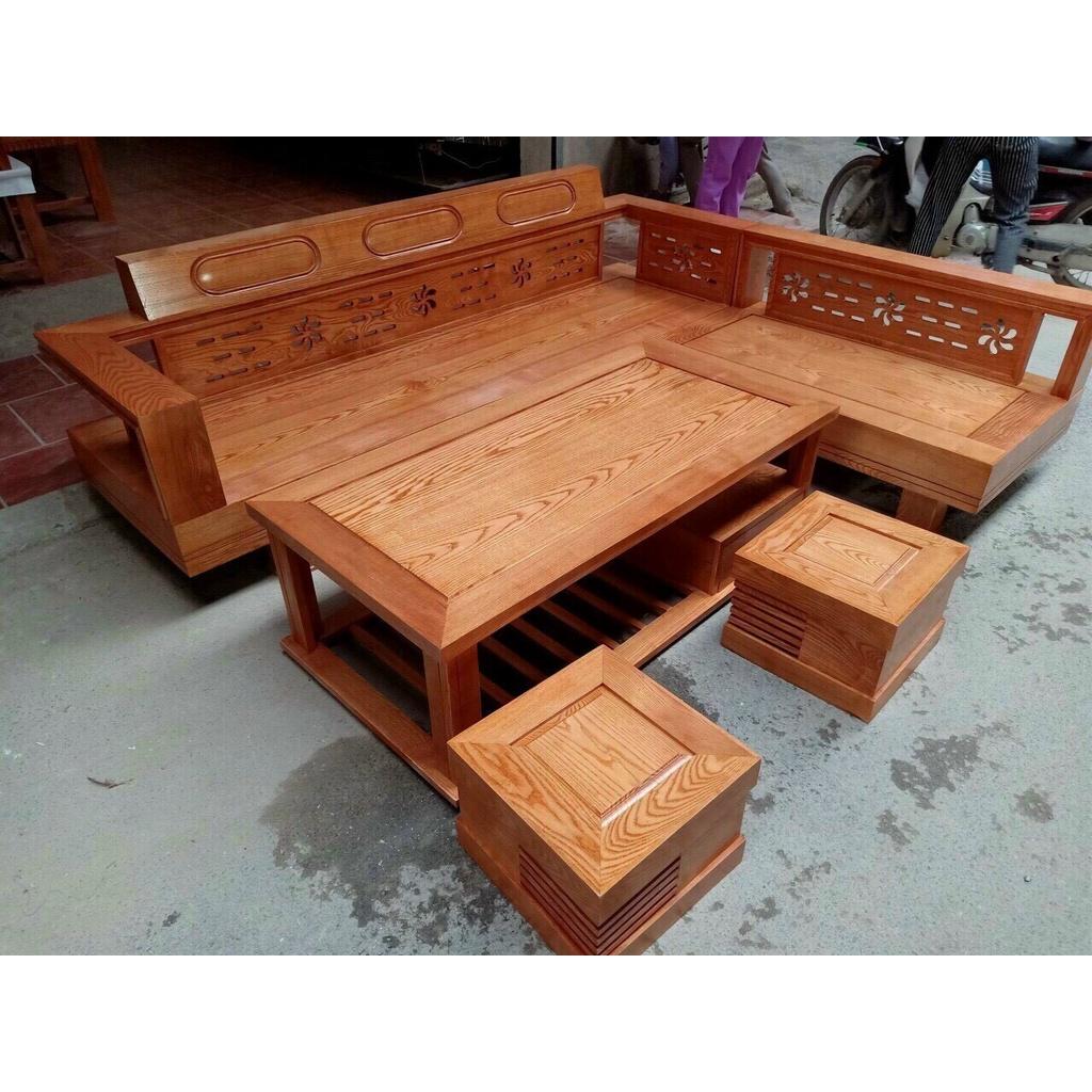 Sofa góc phòng khách gỗ sồi Mỹ giá thật