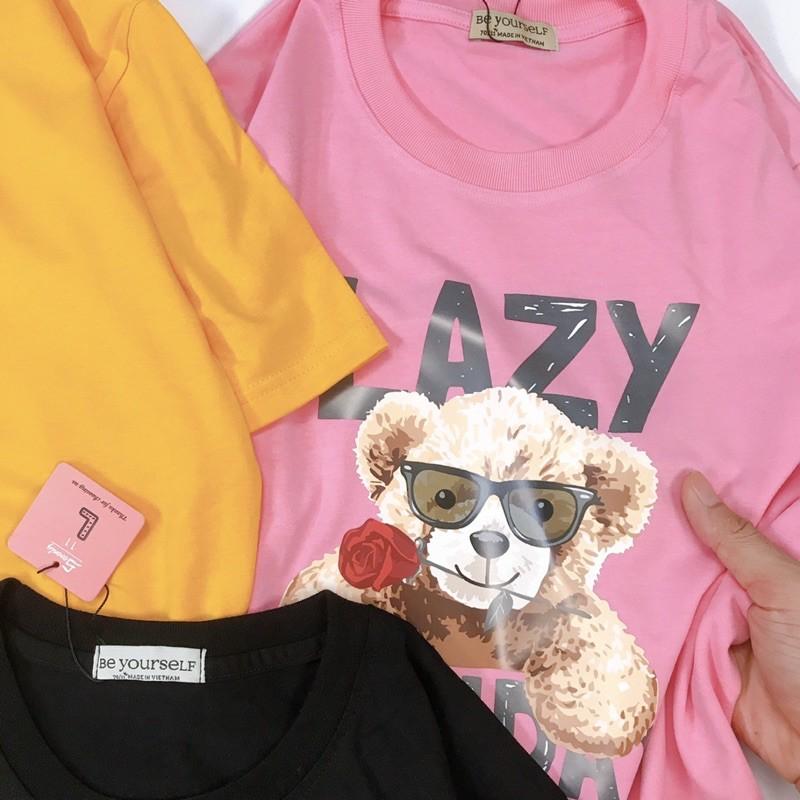Áo Thun Tay Ngắn UNISEX in decal Gấu Lazy - Hình chụp thật