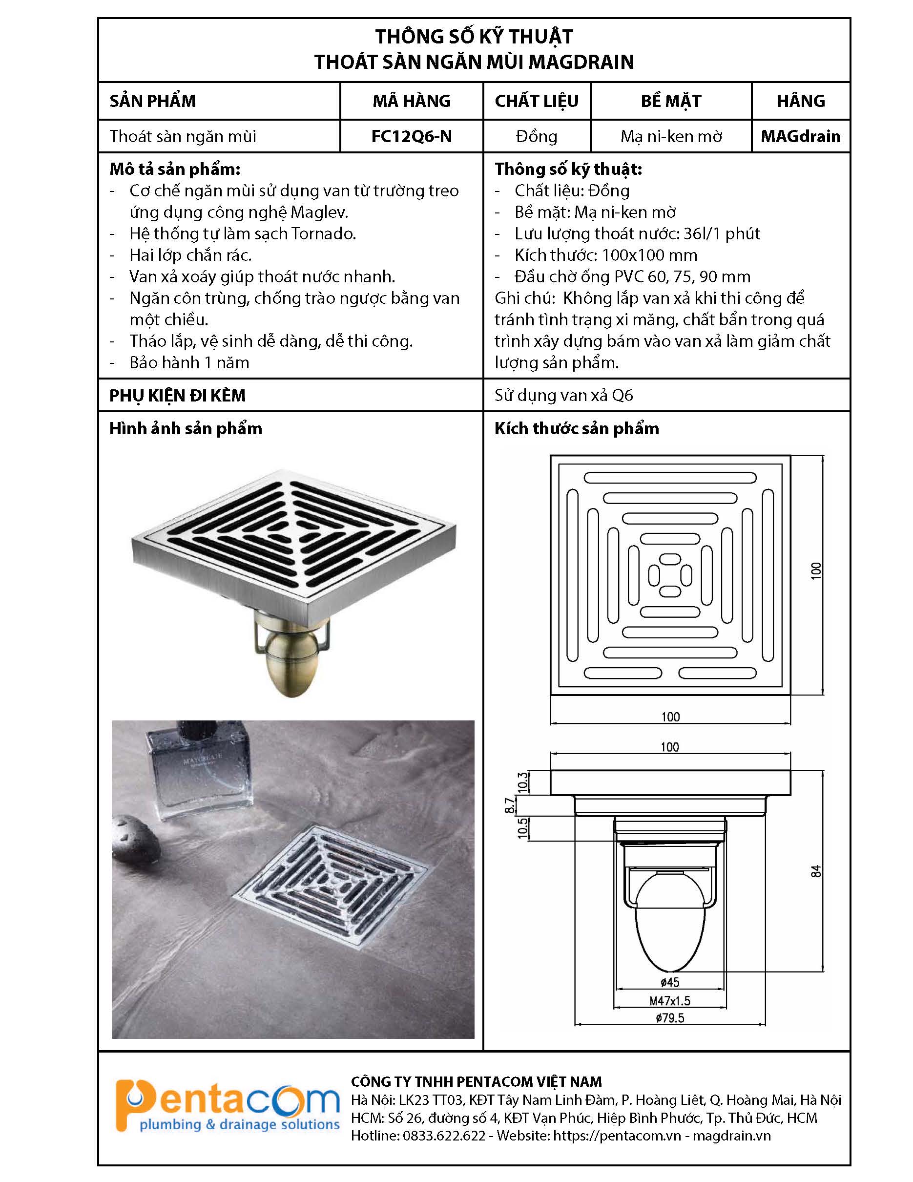 THOÁT SÀN NGĂN MÙI MAGDRAIN FC12Q6-N