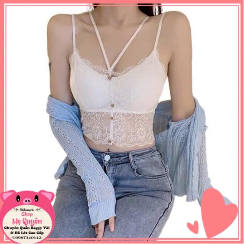 Áo bra ren dây kép phối cúc cực Tây