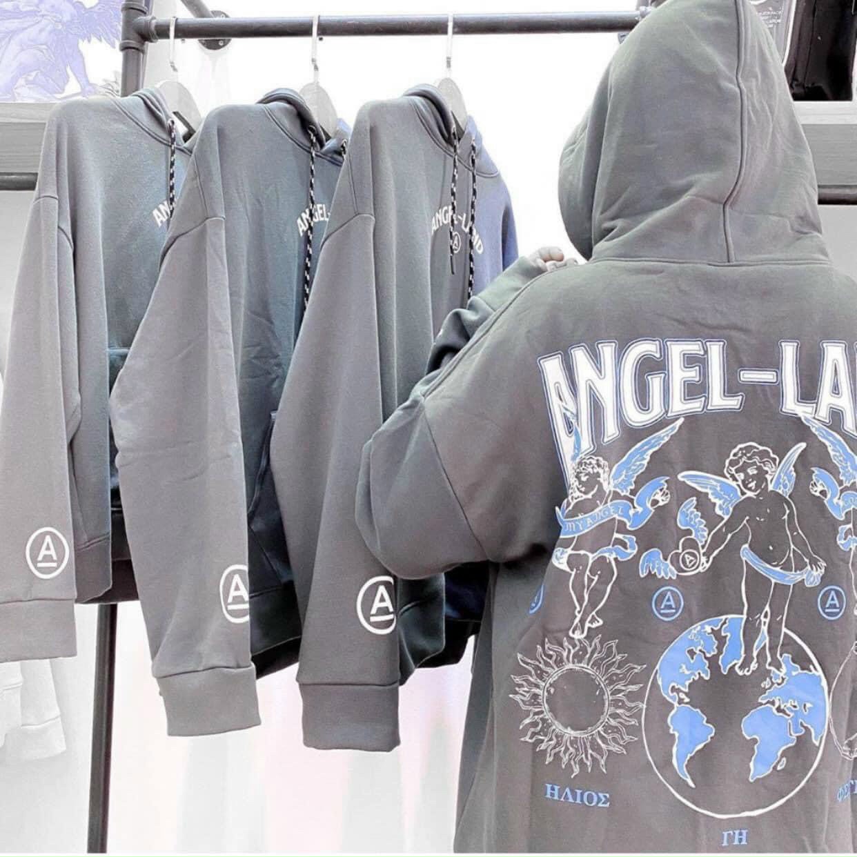 Áo hoodie nỉ ngoại in ANGEL LAND rõ đẹp, không bong tróc