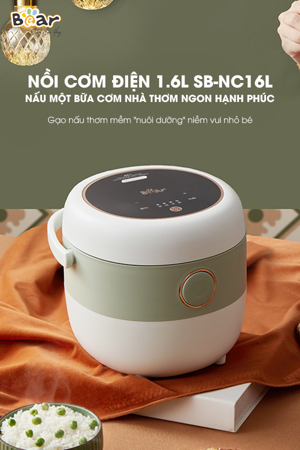 Nồi Cơm Điện Tử, Nồi Cơm Điện Thông Minh BEAR SB-NC16L Dung Tích 1.6 Lít Công Suất 400 W - Hàng Chính Hãng