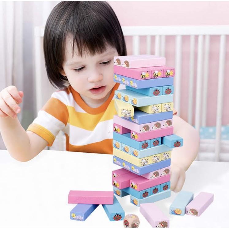 Bộ rút gỗ 51 thanh màu sắc kèm hình con vật đáng yêu