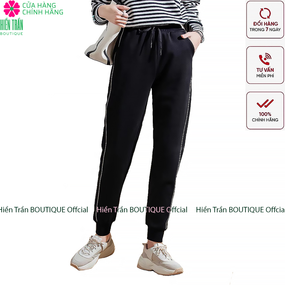Quần jogger nữ Ruby Fashion bo gấu dáng dài cạp chun dây buộc, kiểu sọc nhí 2 bên