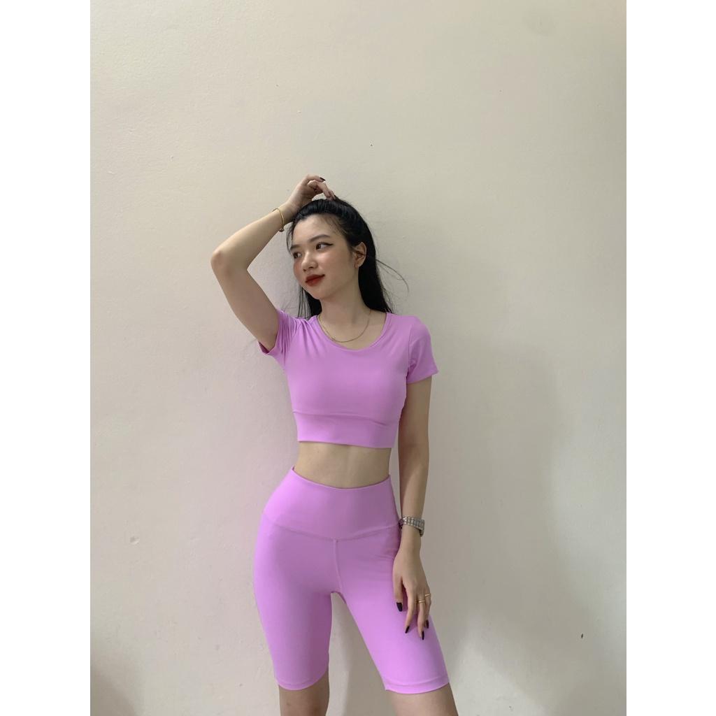 Set croptop đùi cạp bằng kèm mút tập gym yoga aerobic nữ chất thun lạnh 4 chiều co giãn(Bộ croptop đùi cạp bằng)-Ng02