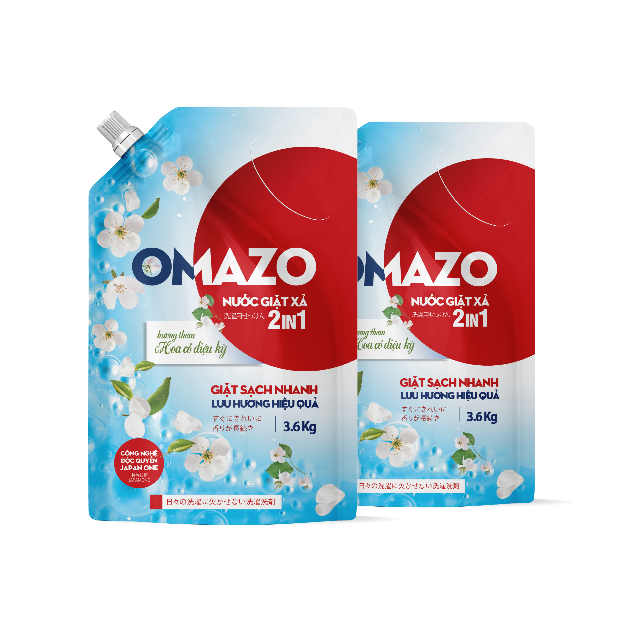 Combo 2 Túi Nước Giặt Xả Omazo Đậm Đặc Hương Hoa Cỏ Diệu Kỳ (3.6kg x2)